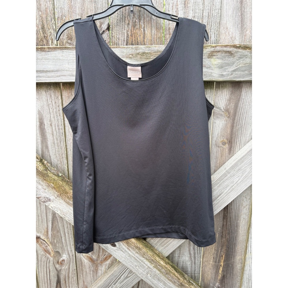 Chicos Black Microfiber Scoop Neck Tank Top Sleeveless Layering Shell Size 2 L